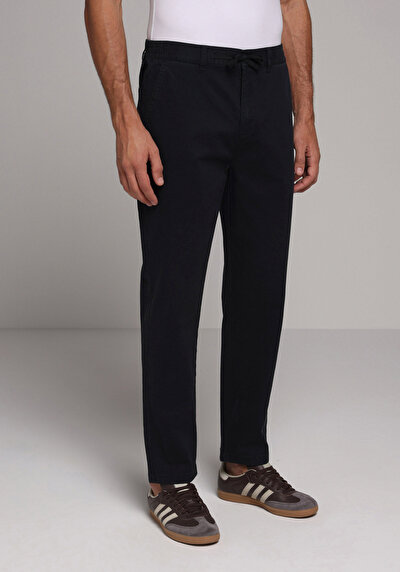 Image de Pantalon Marine Straight Leg Medium Rise En Sergé Regular Fit Homme