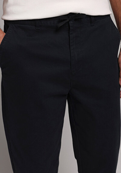 Image de Pantalon Marine Straight Leg Medium Rise En Sergé Regular Fit Homme