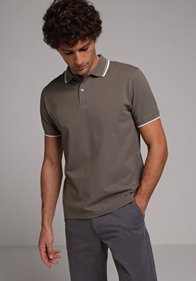 Image de T-shirt Polo À Manches Courtes Kaki Droit Regular Fit Homme
