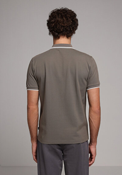 Image de T-shirt Polo À Manches Courtes Kaki Droit Regular Fit Homme