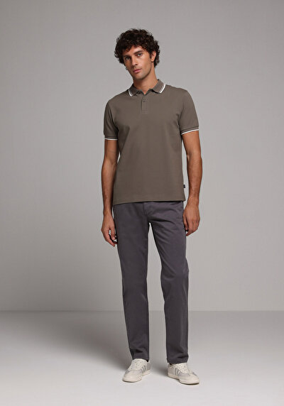 Image de T-shirt Polo À Manches Courtes Kaki Droit Regular Fit Homme