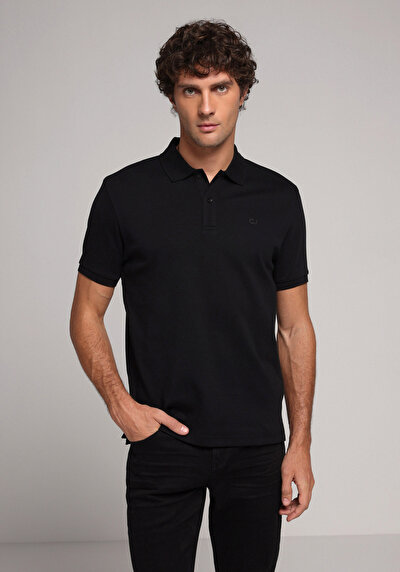 Image de T-shirt Polo À Manches Courtes Noir Droit Regular Fit Homme
