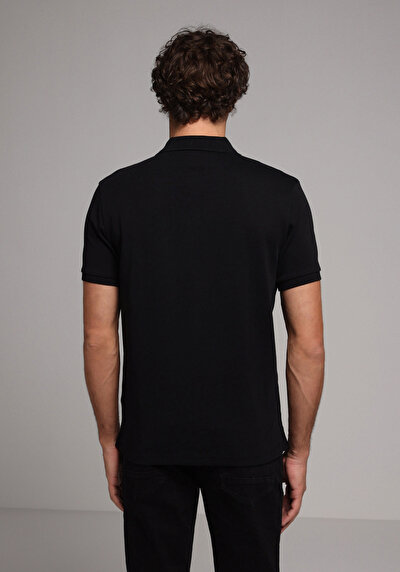 Image de T-shirt Polo À Manches Courtes Noir Droit Regular Fit Homme
