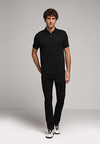 Image de T-shirt Polo À Manches Courtes Noir Droit Regular Fit Homme