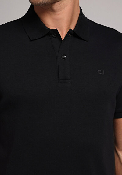 Image de T-shirt Polo À Manches Courtes Noir Droit Regular Fit Homme