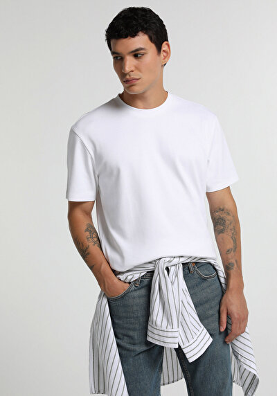 Image de T-shirt À Manches Courtes Blanc Regular Fit Droit Homme