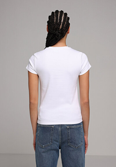 Image de T-shirt À Manches Courtes Blanc Slim Fit Imprimé Femme