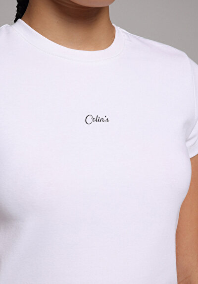 Image de T-shirt À Manches Courtes Blanc Slim Fit Imprimé Femme