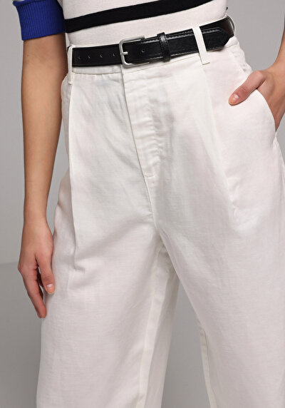 Image de Pantalon Blanc Wide Leg High Rise En Ratière Regular Fit Femme