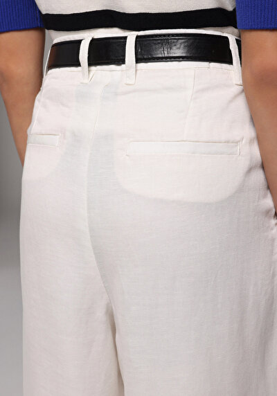 Afficher les détails de Pantalon Blanc Wide Leg High Rise En Ratière Regular Fit Femme