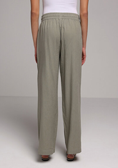 Image de Pantalon Vert Wide Leg High Rise En Uni Regular Fit Femme