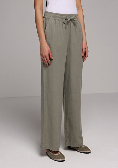 Image de Pantalon Vert Wide Leg High Rise En Uni Regular Fit Femme
