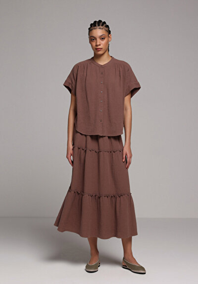 Afficher les détails de Jupe Marron  Droit Mousseline Maxi Femme
