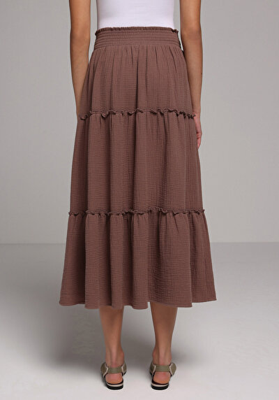 Image de Jupe Marron Droit Mousseline Maxi Femme
