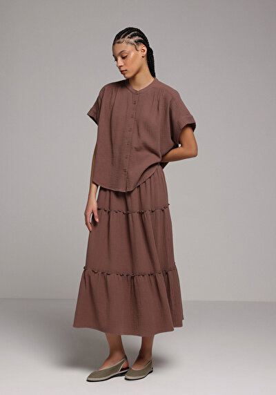 Image de Jupe Marron Droit Mousseline Maxi Femme