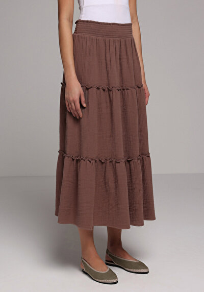 Afficher les détails de Jupe Marron  Droit Mousseline Maxi Femme