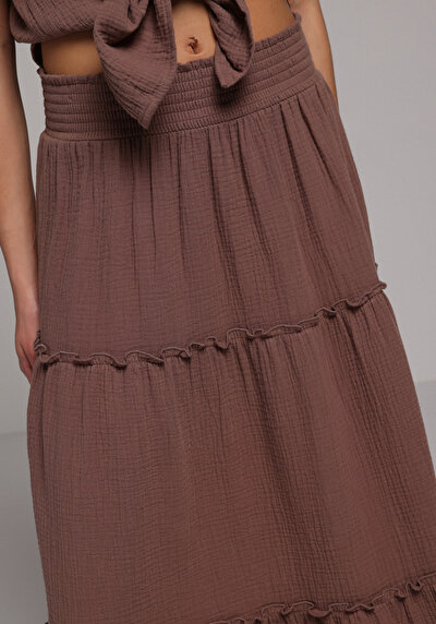 Afficher les détails de Jupe Marron  Droit Mousseline Maxi Femme