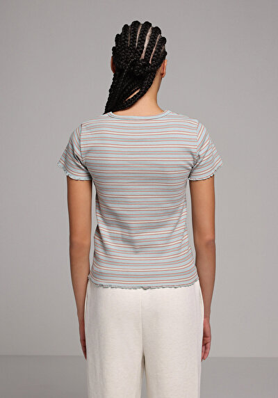 Image de T-shirt À Manches Courtes Multicolou Slim Fit Rayé Femme