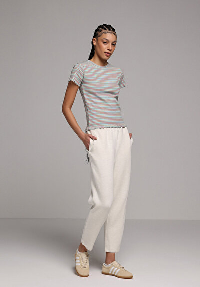 Image de T-shirt À Manches Courtes Multicolou Slim Fit Rayé Femme