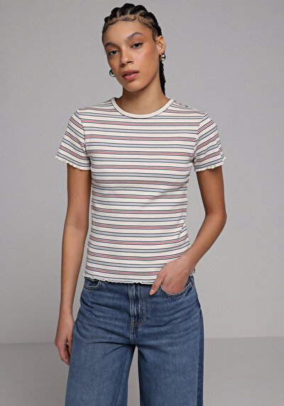 Image de T-shirt À Manches Courtes Multicolou Slim Fit Rayé Femme