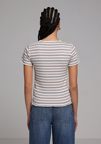 Image de T-shirt À Manches Courtes Multicolou Slim Fit Rayé Femme