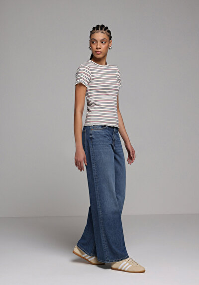 Image de T-shirt À Manches Courtes Multicolou Slim Fit Rayé Femme
