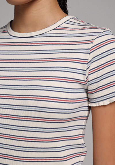 Image de T-shirt À Manches Courtes Multicolou Slim Fit Rayé Femme