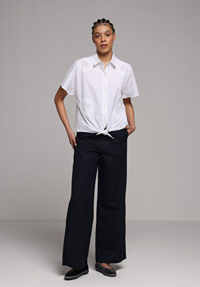 Afficher les détails de Pantalon Marine Wide Leg High Rise En Uni Regular Fit Femme