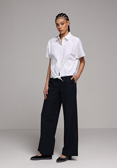 Image de Pantalon Marine Wide Leg High Rise En Uni Regular Fit Femme