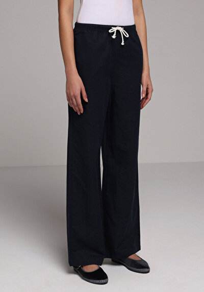 Afficher les détails de Pantalon Marine Wide Leg High Rise En Uni Regular Fit Femme
