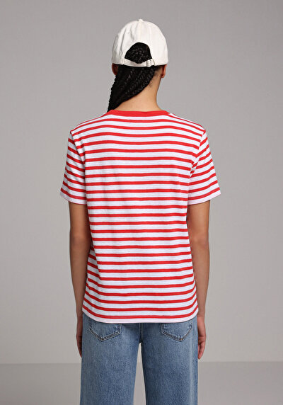Image de T-shirt À Manches Courtes Rouge Regular Fit Rayé Femme