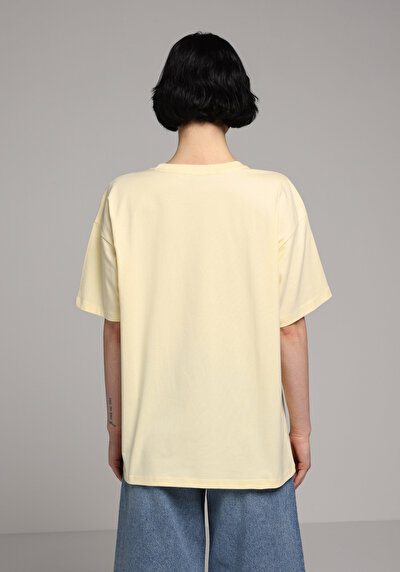 Image de T-shirt À Manches Courtes Jaune Relaxed Fit Imprimé Femme