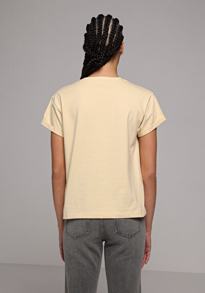 Afficher les détails de T-shirt À Manches Courtes Jaune Regular Fit Imprimé Femme
