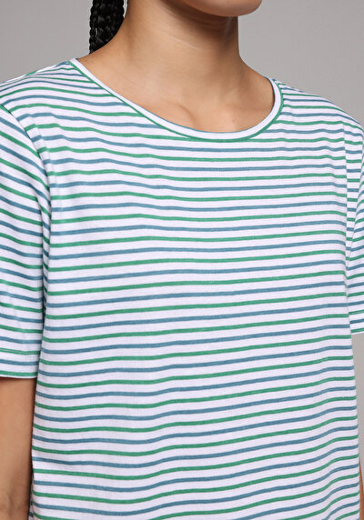 Afficher les détails de T-shirt À Manches Courtes Vert Regular Fit Rayé Femme