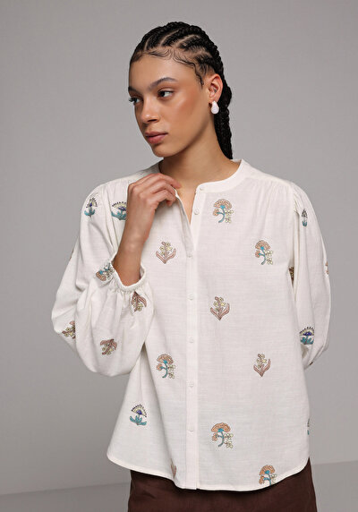 Image de Chemisier À Manches Longues Ecru Fashion Fit Femme