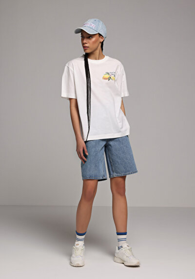Image de T-shirt À Manches Courtes Blanc Regular Fit Imprimé Femme