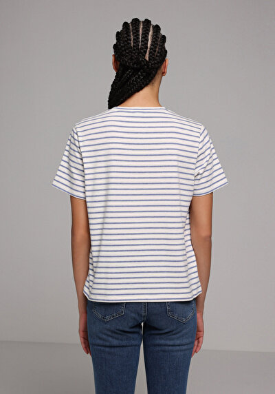 Image de T-shirt À Manches Courtes Bleu Regular Fit Rayé Femme