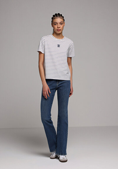 Image de T-shirt À Manches Courtes Bleu Regular Fit Rayé Femme