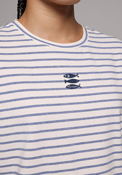 Image de T-shirt À Manches Courtes Bleu Regular Fit Rayé Femme