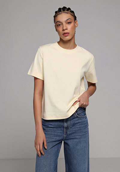 Image de T-shirt À Manches Courtes Jaune Boxy Fit Droit Femme
