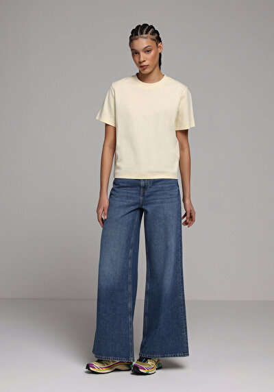 Image de T-shirt À Manches Courtes Jaune Boxy Fit Droit Femme