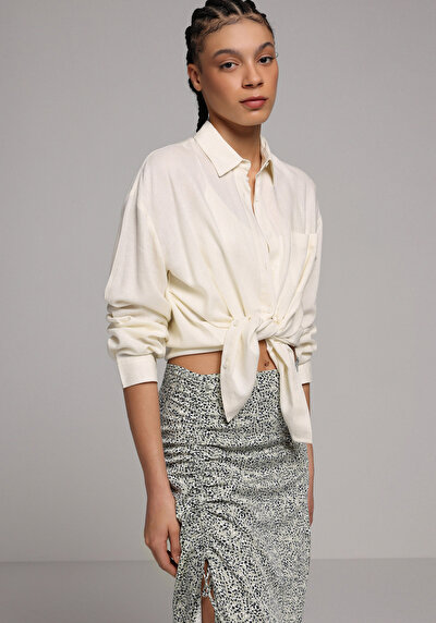 Image de Chemise À Manches Longues Jaune X Boyfriend Fit Droit Uni Femme