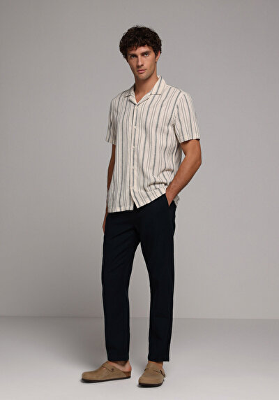 Image de Pantalon Marine Straight Leg Medium Rise En Sergé Regular Fit Homme