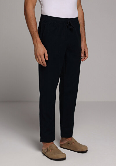 Image de Pantalon Marine Straight Leg Medium Rise En Sergé Regular Fit Homme