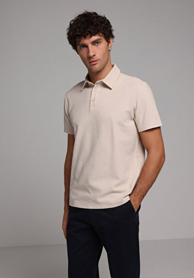 Image de T-shirt Polo À Manches Courtes Beige Droit Regular Fit Homme