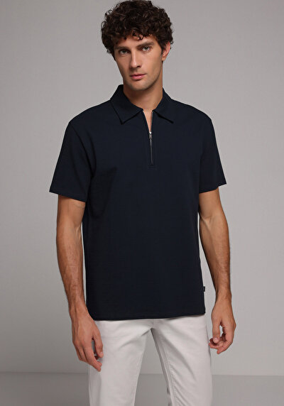 Image de T-shirt Polo À Manches Courtes Marine Droit Comfort Fit Homme