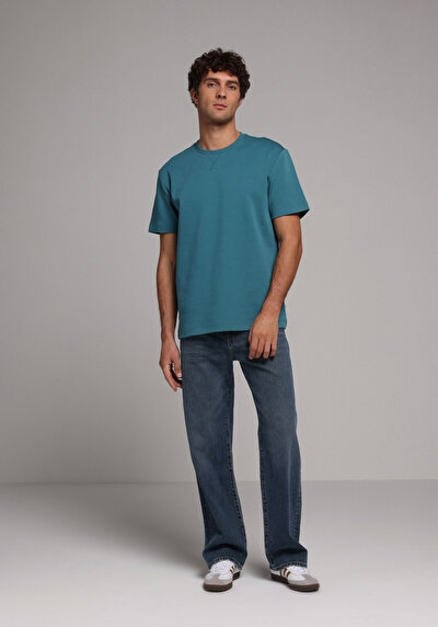 Image de T-shirt À Manches Courtes Bleu Comfort Fit Droit Homme