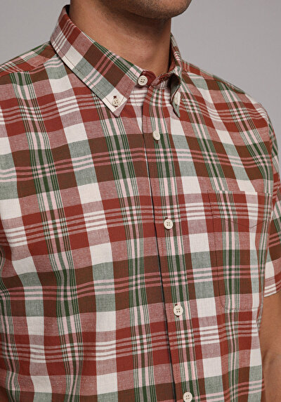 Afficher les détails de Chemise À Manches Courtes Vert Plaid Regular Fit Homme