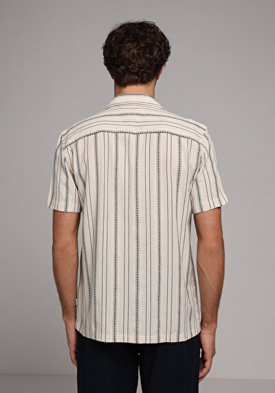 Image de Chemise À Manches Courtes Ecru Rayé Regular Fit Homme