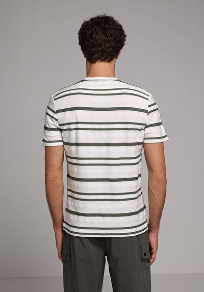 Image de T-shirt À Manches Courtes Blanc Regular Fit Rayé Homme